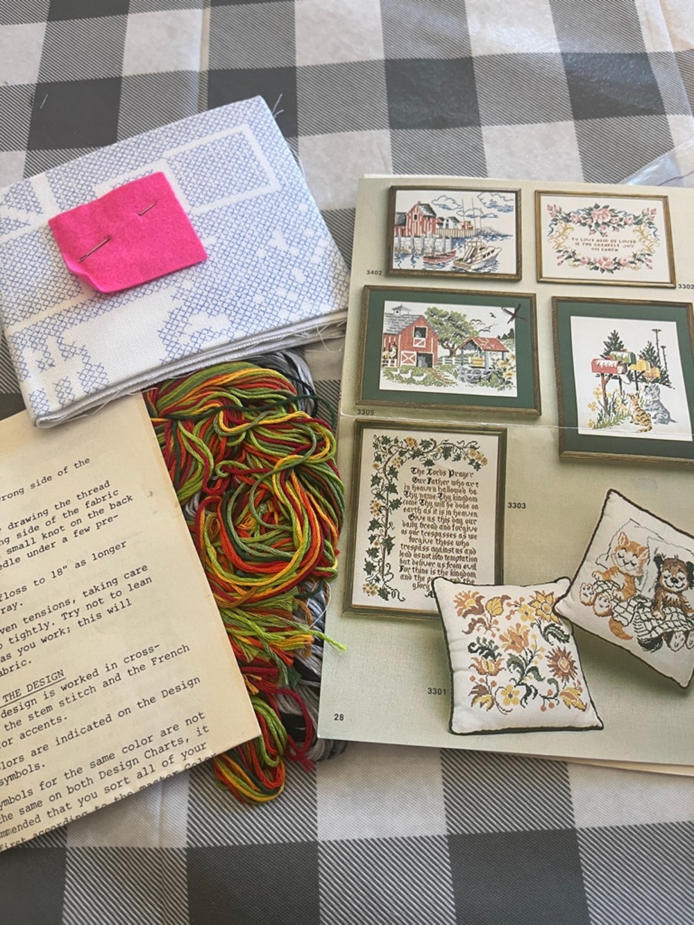 Cross Stitch Kit with Multicolor Embroidery Floss and Printed Patterns